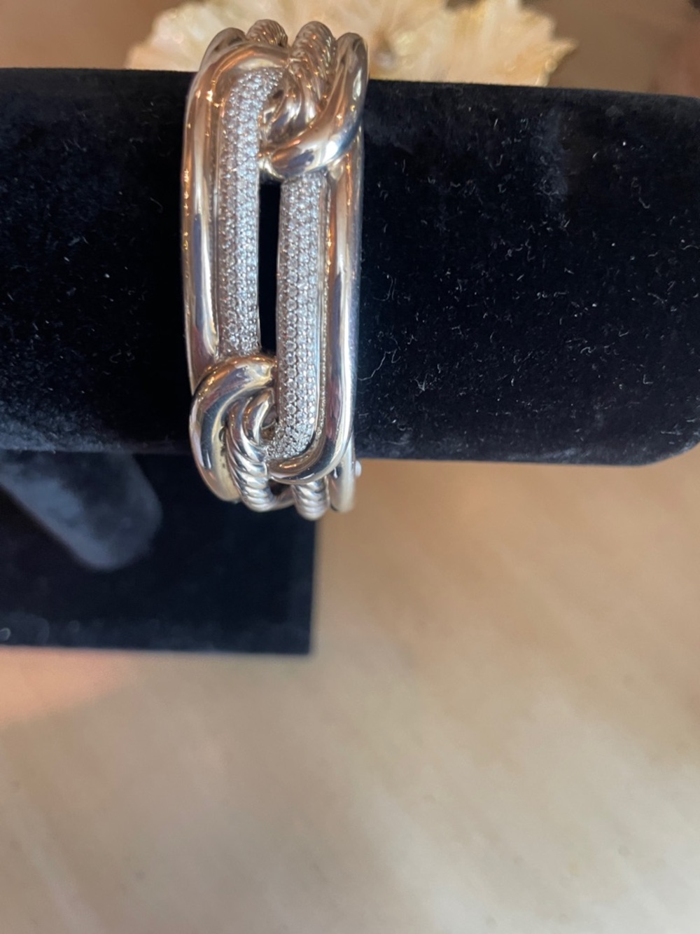 David Yurman Silver metal Pave diamond beautiful Cable bracelet - Picture 2 of 8